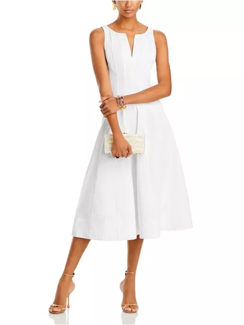 Aqua White V-Notch Sleeveless Midi Dress